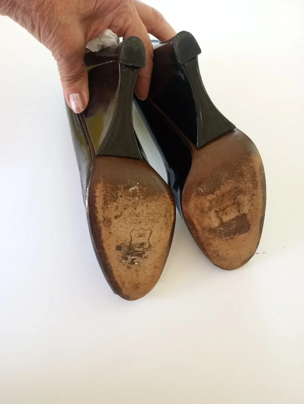 STUART WEITZMAN Black Patent Leather Peep Toe Wedge Heels | 7.5 - Picture 8 of 8